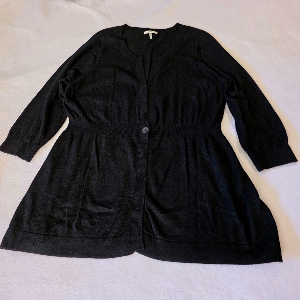 Metro 7 Silk Angora Blend Black Cardigan Sweater Single Button Peplum 18W 20W